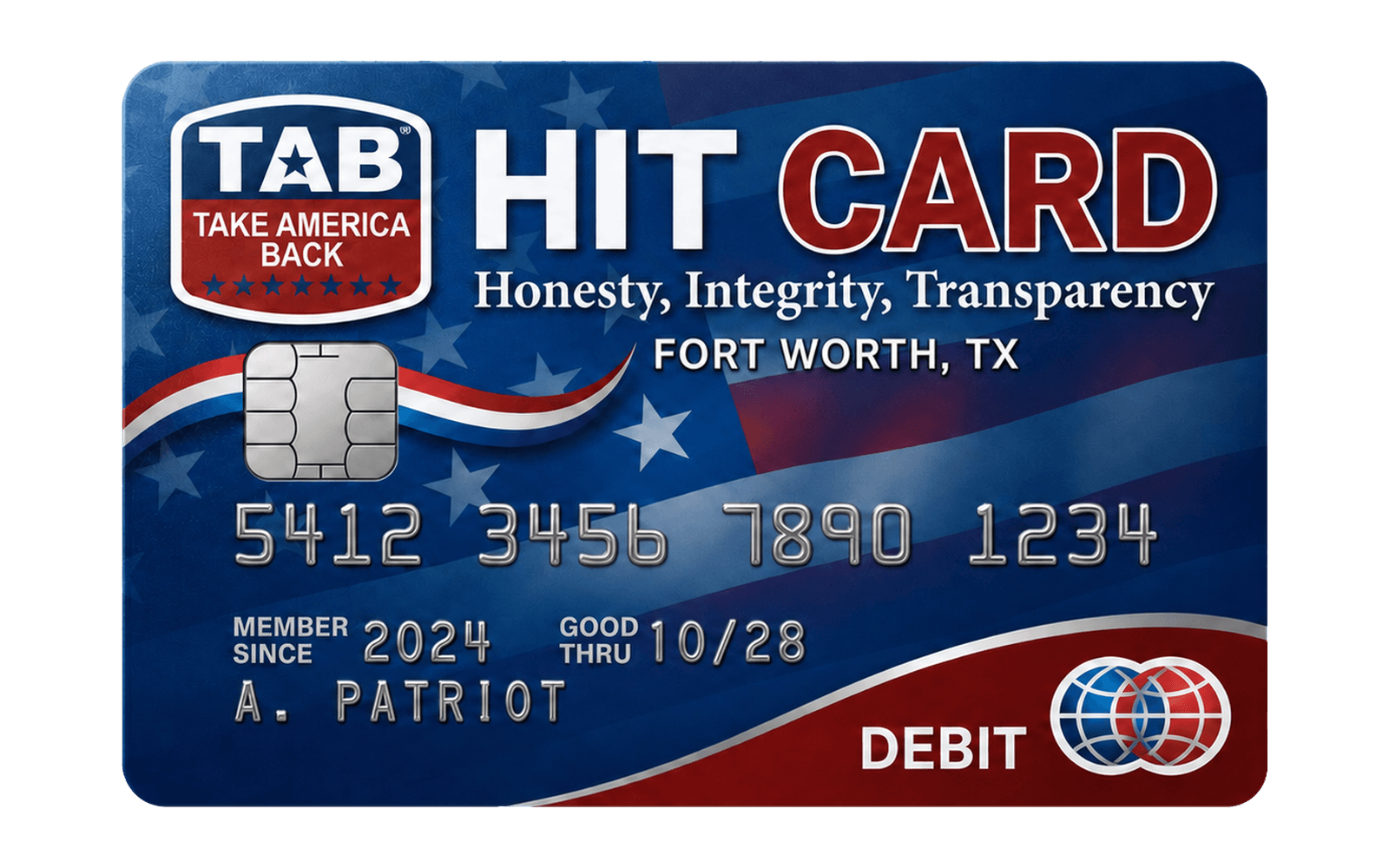 Blue and red Fort Worth TAB HIT Card